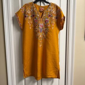 Johnny Was Embroidered Tunic Dress Yellow L
